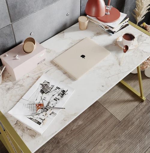cumpără Masă de birou Trendy Anemon, AlbAur, 120x75x60cm în Chișinău 