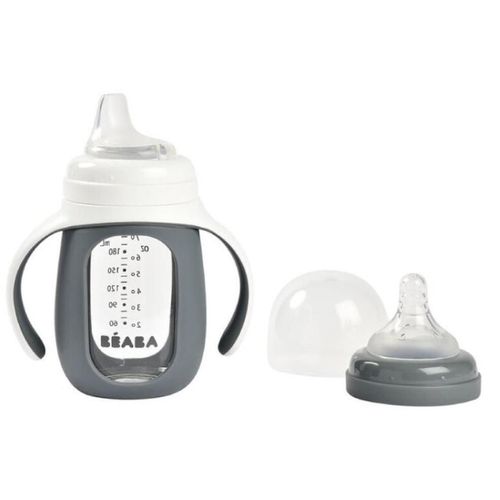 cumpără Cană cu pai Beaba B913538 Biberon de invatare 2 in 1 din Sticla 210 ml Mineral Grey în Chișinău 