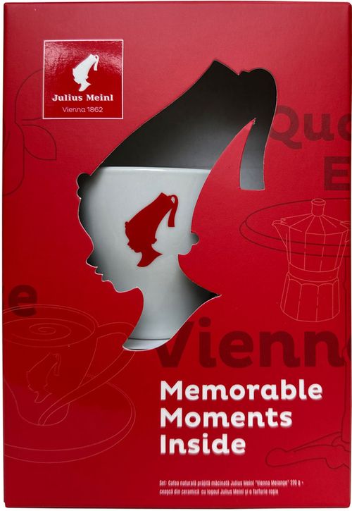 купить Кофе Julius Meinl Set cafea Vienna Melange macinata 220gr + Cana Medium Red в Кишинёве 