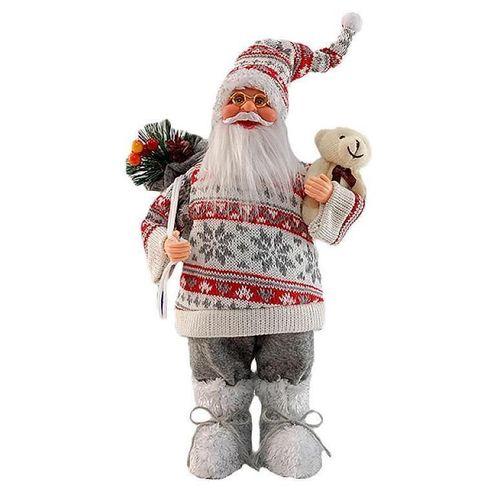 купить Новогодний декор Promstore 56877 Mos Crăciun, 30cm, Silver Scandinavian cu cadouri si un ursulet в Кишинёве 