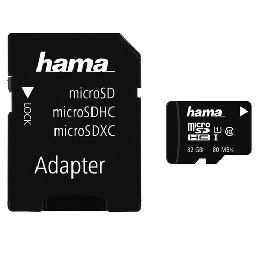 купить Флеш память USB Hama microSDHC 32GB Class 10 UHS-I 80MB/s + Adapter/Mobile (124139) в Кишинёве 
