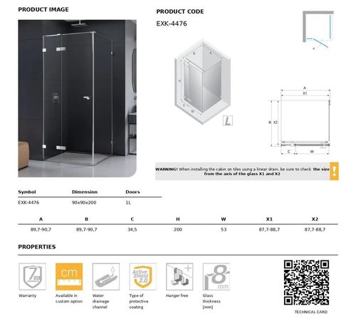 cumpără Cabină de duș New Trendy Eventa Rectangular L 90x90x200 cm 8mm EXK-4476 în Chișinău 