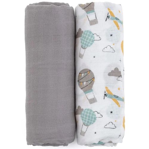 купить Аксессуар для пеленания Petite&Mars 417361 Set 2 paturele de muselina din bambus Misty Grey Planes, 120x120cm в Кишинёве 
