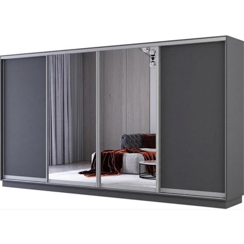 купить Шкаф Mobildor-Lux Раздвижные двери Fox из зеркала и ДСП (370x60x220H см) Антрацит в Кишинёве 