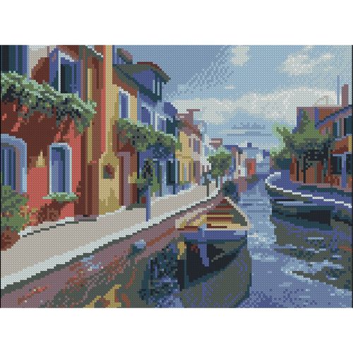 купить Картина по номерам Strateg 58090 Pictura cu diamante 30x40cm, O strada cu bărci в Кишинёве 