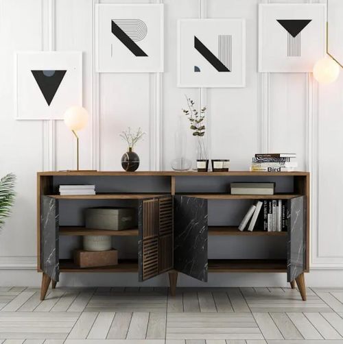 cumpără Casetieră Trendy Milan 160, Nuc, Marmura Neagra 160x78x35cm în Chișinău 