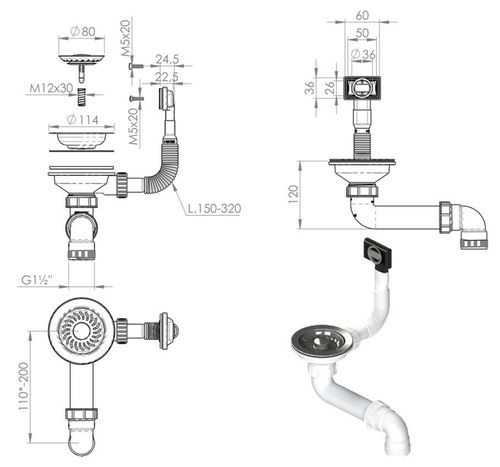 купить Сифон для кухонной мойки Helika-AquaSanita AQF-001V-T Graphite в Кишинёве 