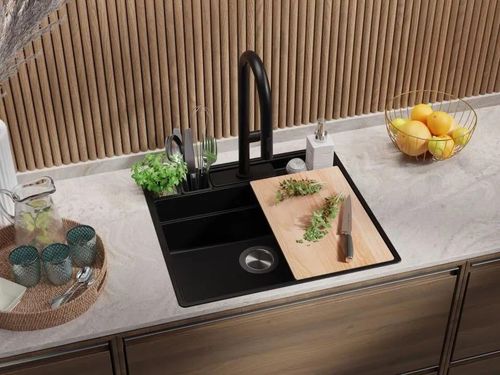 cumpără Chiuvetă bucătărie Primagran New York Multispace 60 Black + accesorii 580x530 MNAKC#N în Chișinău 