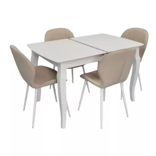 купить Комплект стол и стулья Evelin di Costacurta стол HV-29V White + 4 стула YTC-064Wh Bjorn-24 Light beige в Кишинёве 