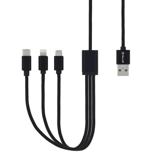 cumpără Cablu telefon mobil Tellur TLL155211 3 in 1 USB - MicroUSB / Lightning / USB Type-C, 1m, Negru în Chișinău 