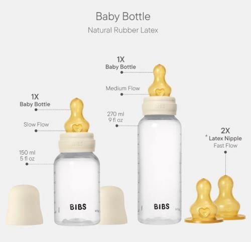 купить Поильник BIBS 5018216 Set Grow&Flow Ivory (2 biberoane cu tetine din latex, flux incet, mediu si rapid) в Кишинёве 