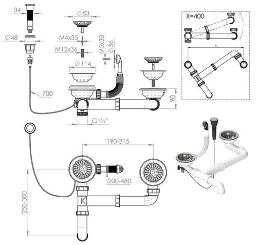 cumpără Sifon pentru chiuvetă bucătărie Helika-AquaSanita AQL-003V Stainless Steel + Plastic în Chișinău 