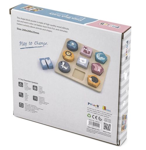 купить Головоломка Viga 44012 Shape Block Puzzle Wild Animals в Кишинёве 