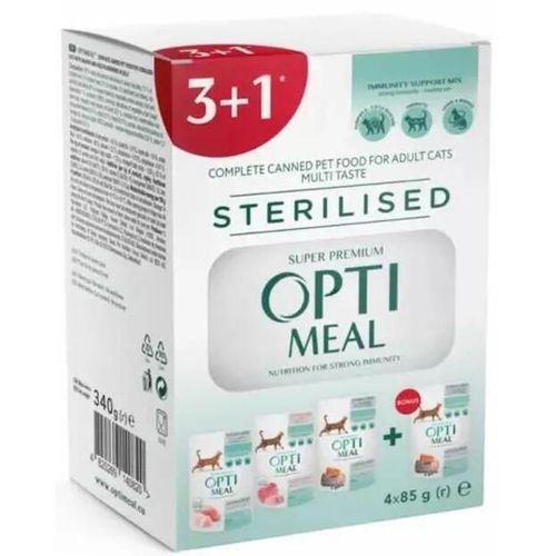 cumpără Hrană pentru animale de companie Optimeal 24231132 pouch Super Premium pentru pisici sterilizate, sortiment, 3+1/85 g (8 buc. în cutie) în Chișinău 