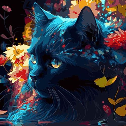 cumpără Tablou pe numere Strateg 57227 Pisica neagra 40x40cm (fundal negru) în Chișinău 