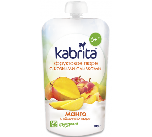 Яблочно-манговое пюре с козьими сливками Kabrita (6+ мес) 100 г 