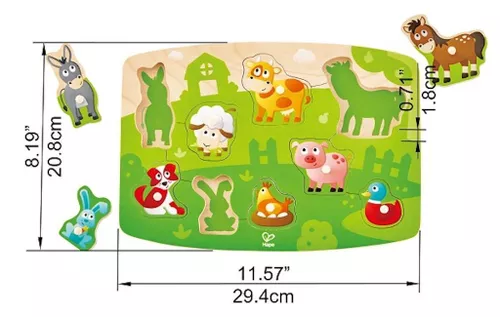 купить Головоломка Hape E1408 Puzzle din lemn cu buton Ferma в Кишинёве 