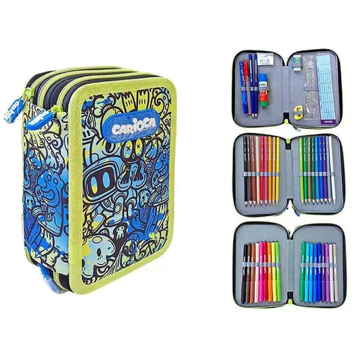 купить Школьный пенал Carioca 56870 Пенал 3zip Comics Blue/Yellow, текстиль в Кишинёве 