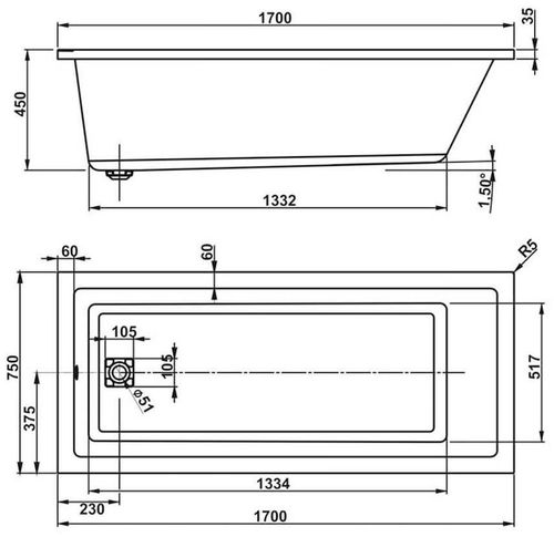 cumpără Cadă de baie Vagnerplast Cavallo 1700x750 акрил, прямоугольная în Chișinău 