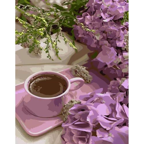 cumpără Tablou pe numere Strateg R16 /28 (GS1035)(50234) Hortensii violet cu cafea, 40x50 cm în Chișinău 
