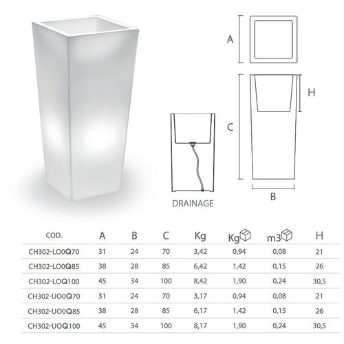 cumpără Cache-pot ghiveci vaza de exterior cu iluminare LYXO GENESIS SQUARE cache-pot H 100 cm max 17kg with Led light outdoor - wire CH302-LOQ100-019 included LED E27 10W 6500 (Vaza de exterior, ghiveci, cache-pot cu iluminare cu baza din otel inoxidabil - cu fir) în Chișinău 