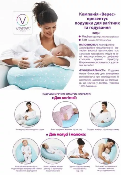 cumpără Pernă pentru gravide și mame care alăptează Veres 300.01 Подушка (200х90) голубая în Chișinău 