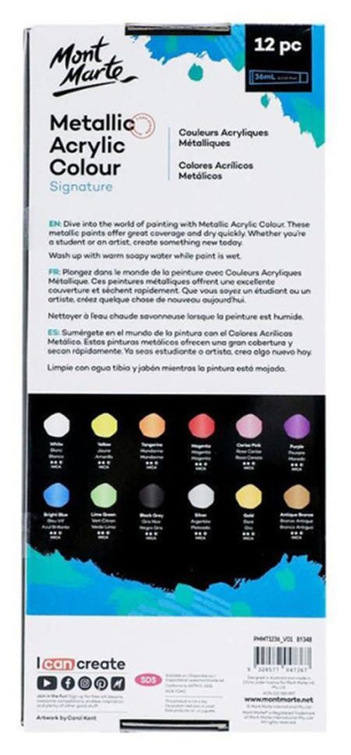 купить Набор для творчества Mont Marte PMMT1236 Set vopsele acrilice metalic 12cul x 36ml в Кишинёве 
