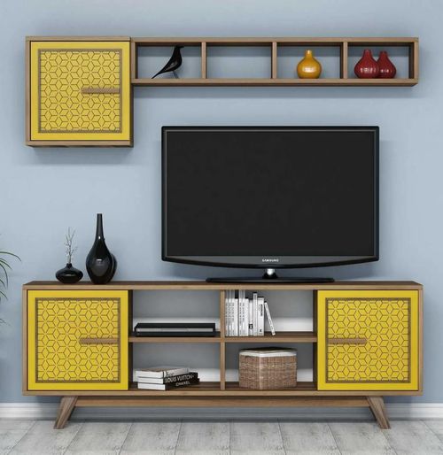 cumpără Set mobilă living Trendy Ayla, Nuc, Galben 160x56x35cm în Chișinău 