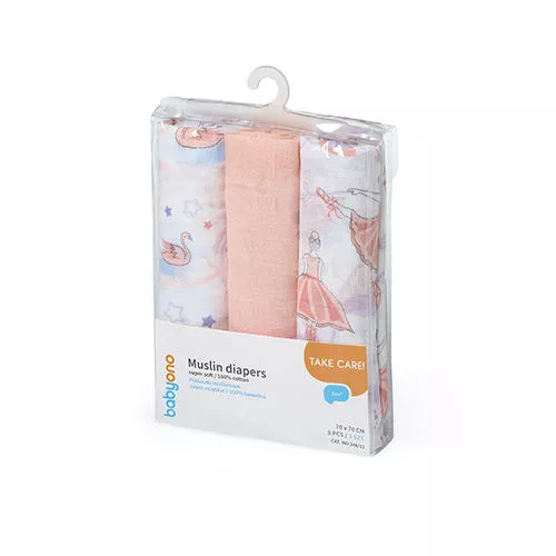 Pelincute din muslin Babyono Peach 70x70 cm - 3 buc 