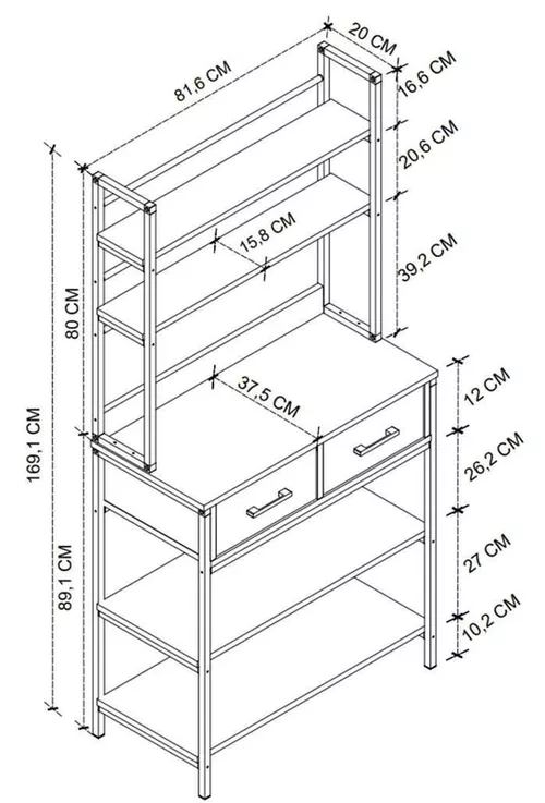 купить Этажерка Nex Home Многоярусный, для кухни, 2 ящика, 81,6x39,6x169 см, Антрацит (28-02-08) в Кишинёве 