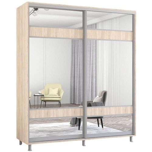 cumpără Dulap Mobildor-Lux Aron-S uși glisante din PAL cu oglindă zebra (200x60x200H cm) Sonoma în Chișinău 