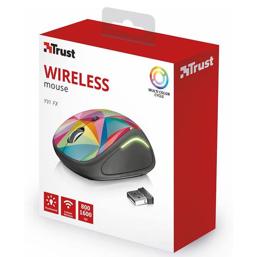 купить Мышь Trust Yvi FX Wireless Mouse - Geometrics, LED illumination in continuously changing colours, 8m 2.4GHz, Micro receiver, 800-1600 dpi, 4 button, Rubber sides for comfort and grip, USB, TR-22337-03 в Кишинёве 