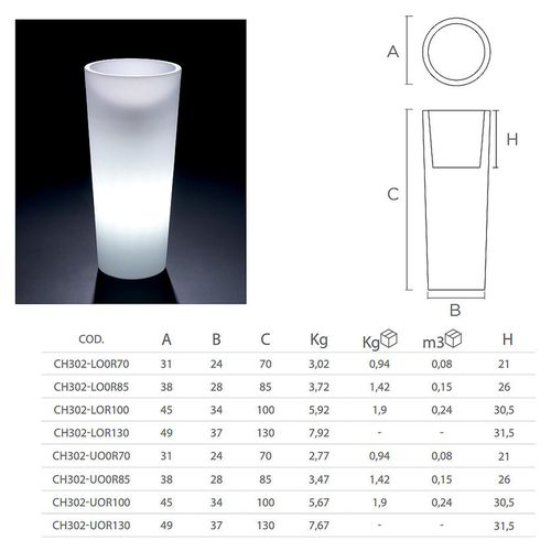 cumpără Cache-pot vaza de exterior cu iluminare LYXO GENESIS ROUND LED cache-pot H 130 cm max 17kg with Led light outdoor - wire CH302-LOR130-019 included LED E27 10W 6500 (Vaza de exterior cache-pot cu iluminare cu baza din otel inoxidabil - cu fir) în Chișinău 