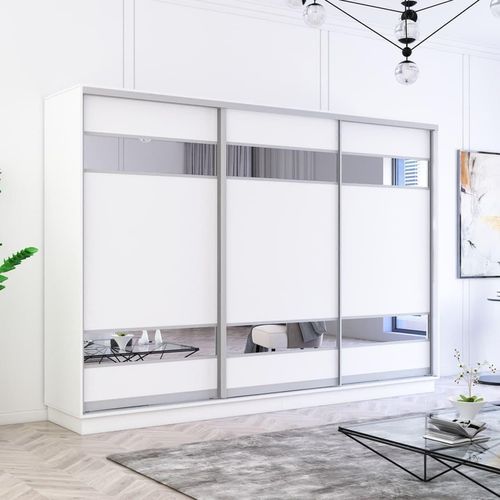 купить Шкаф Mobildor-Lux Fox uși glisante din PAL cu elemente din oglindă (280x60x210H cm) Alb в Кишинёве 