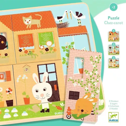 cumpără Puzzle Djeco DJ01480 Puzzle din lemn in 3 nivele Cabana Iepurasului în Chișinău 