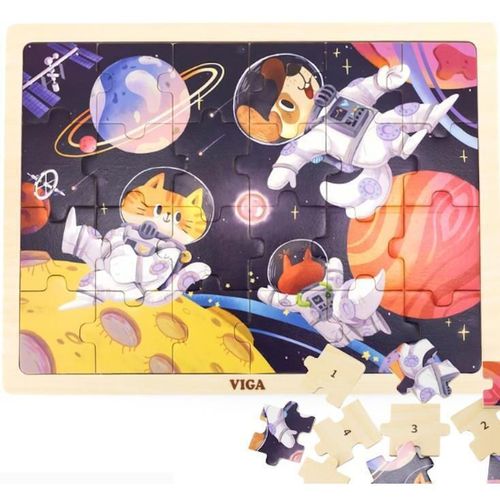 купить Головоломка Viga 44646 Puzzle din lemn Animalele în cosmos, 24 elem. в Кишинёве 