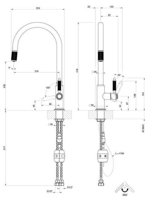 купить Смеситель кухонный Gessi 60622-720 Venti20 Nickel PVD в Кишинёве 