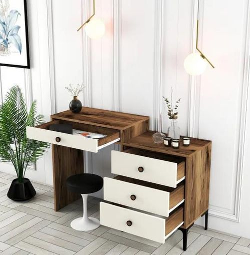 cumpără Măsuţa de toaletă Trendy Lizbon 554, Nuc, Crem, 124x84x40cm (masa de machiaj) (GTR001463) în Chișinău 