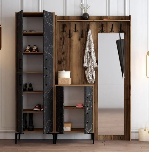 купить Мебель для прихожей Trendy Berlin ABC, Nuc, Marmura Neagra, 180x200x35cm (GTR001371) в Кишинёве 