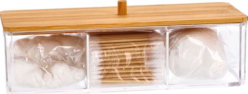 купить Короб для хранения Eleganza 51307 Organizator 23X9X6cm capac bambus+200buc betisoare+30bile+30discuri в Кишинёве 