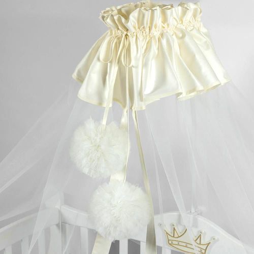 купить Кроватка PernaMea Baldachin Premium Pompom cu manjeta Ivory (PM.101301/5) в Кишинёве 