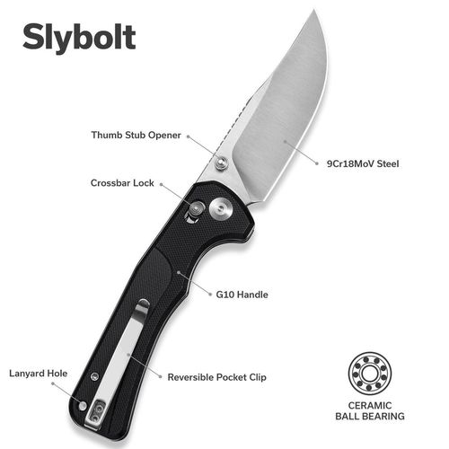 купить Нож походный Sencut S25001-1 Slybolt, G10 negru, Crossbar Lock в Кишинёве 
