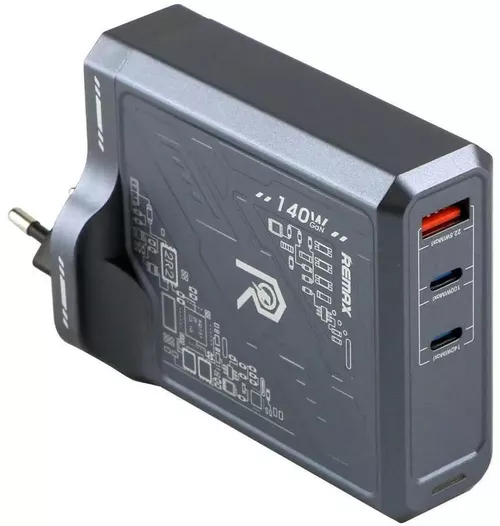 купить Зарядное устройство сетевое Remax RP-U106 GaN EU 140W 2C+1A Grey в Кишинёве 