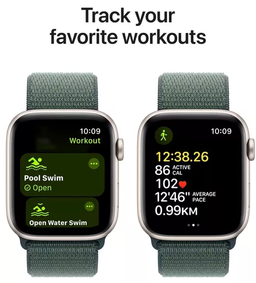 cumpără Ceas inteligent Apple Watch SE 2024 GPS 44mm Starlight Aluminium Case with Lake Green Sport Loop MXEW3 în Chișinău 