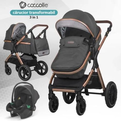 cumpără Сărucior pentru copii Coccolle Melora Diamond Black, 3in1 cu landou transformabil în Chișinău 