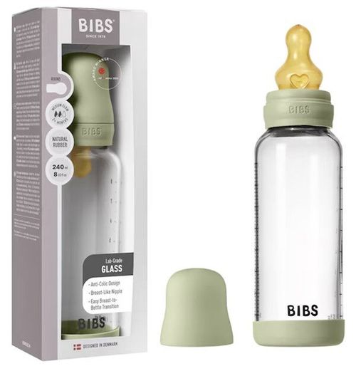 купить Поильник BIBS 5020250 Biberon din sticla anticolici Sage cu tetina din latex 3+ luni, 240ml в Кишинёве 