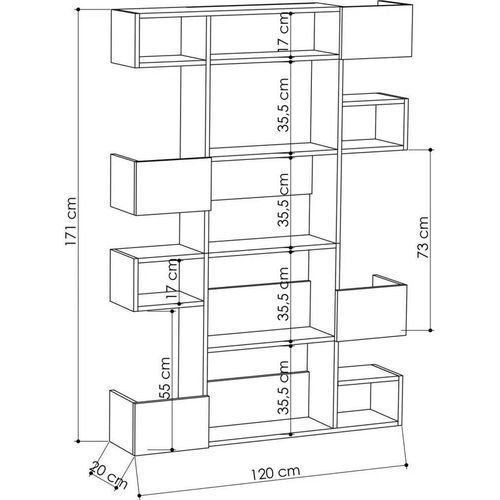 cumpără Raft de birou Trendy Niho, Stejar, Antracit 120x171x20cm, raft de carti în Chișinău 
