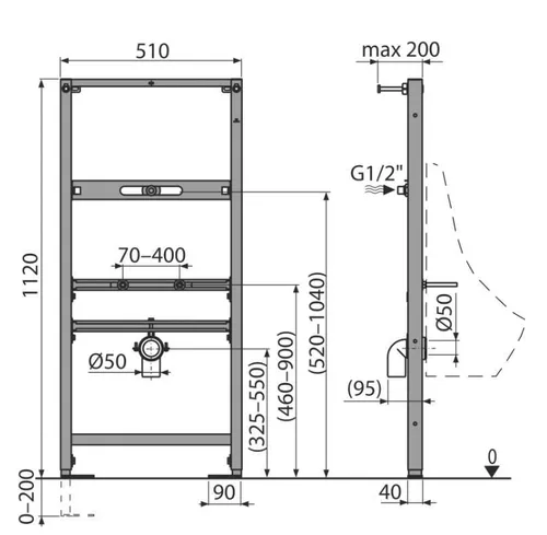 купить Писсуар Alcaplast 107/1120 New, монтажная рама для писсуара в Кишинёве 