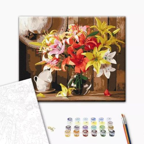 cumpără Tablou pe numere BrushMe RBS52767FC 30x40сm (fără cutie) Buchet colorat de crini în Chișinău 