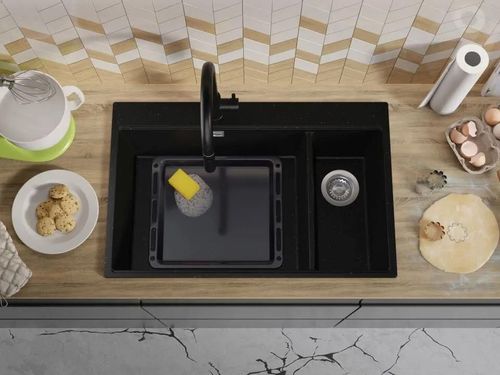 купить Мойка кухонная Primagran Oslo 80 Duo Top Black metallic + accesorii 530x780 MOVKM в Кишинёве 